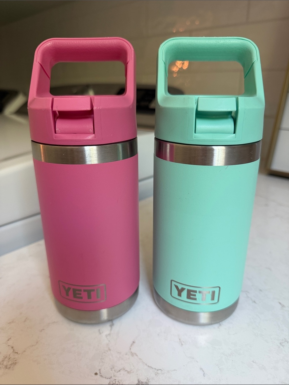 Yeti Rambler Jr. *Set of 2* Pink & Mint Stainless Kids Bottles with Handle Lids